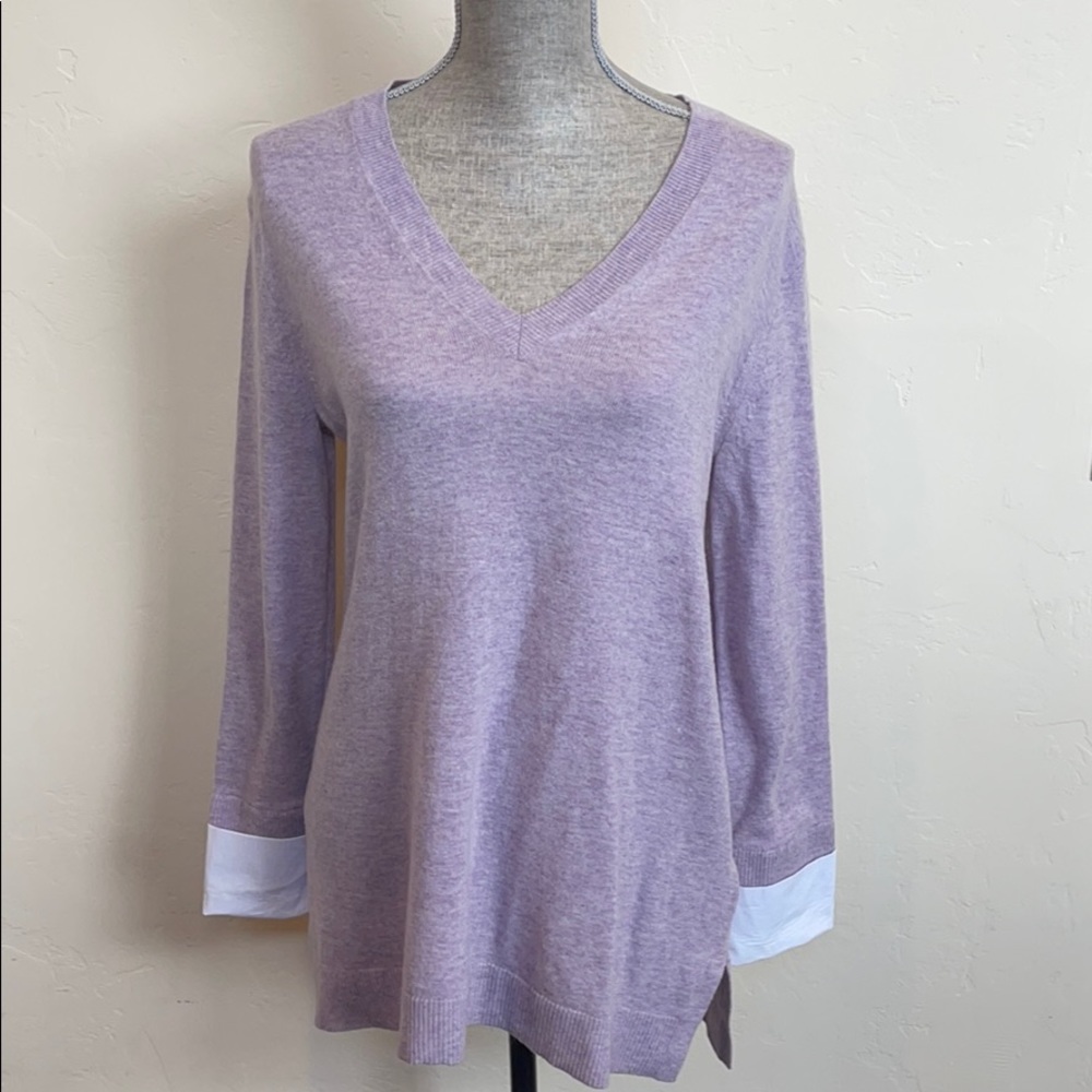 J Crew Lilac Sweater with White Cuffs Size Small